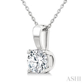 1 Ctw Prong Set Round Cut Diamond Solitaire Pendant With Chain in 14K White Gold